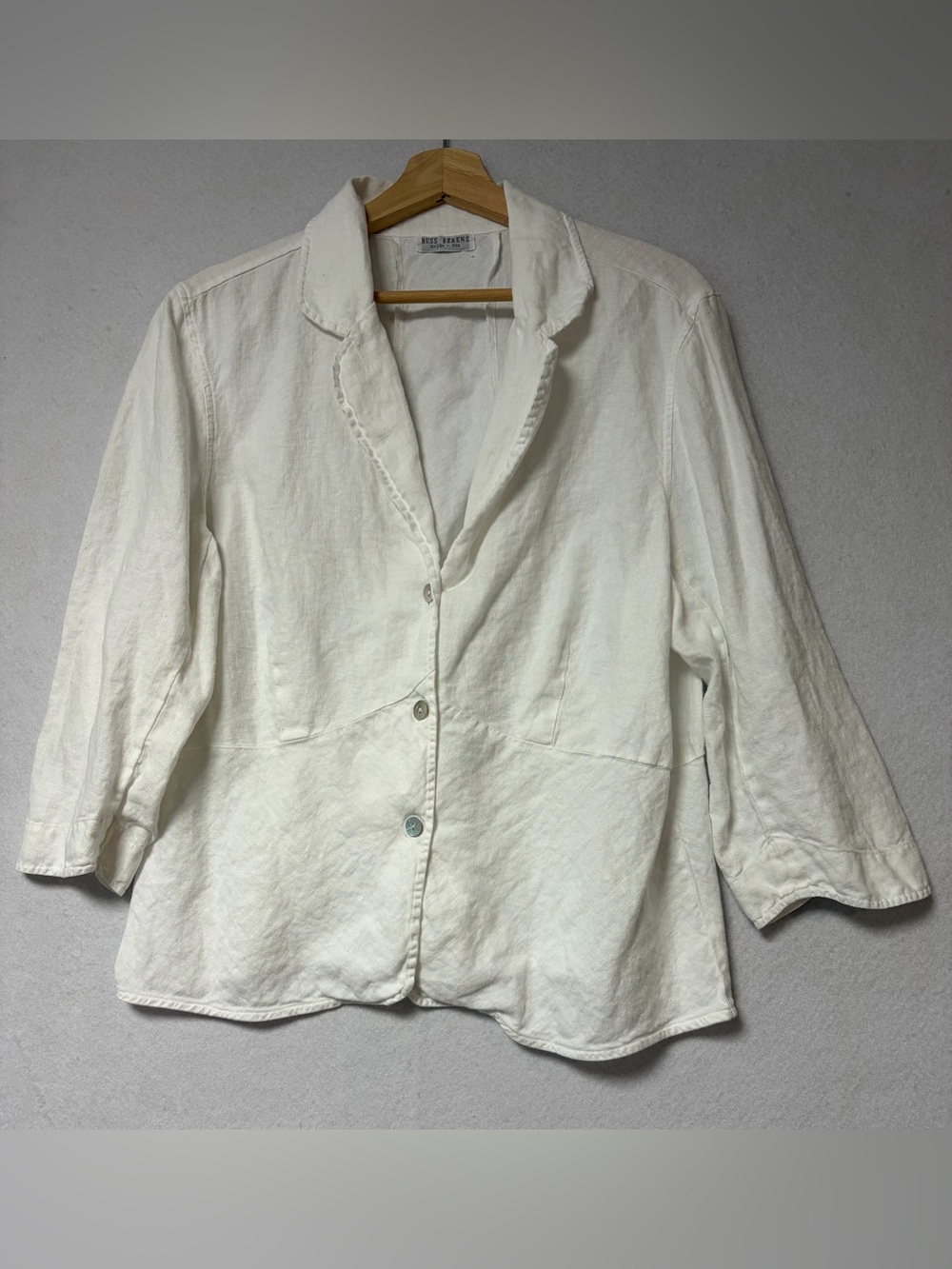 Vintage 90s Russ Berens Malibu 100% Linen Blazer Shell Button Jacket 
 Lagenlook